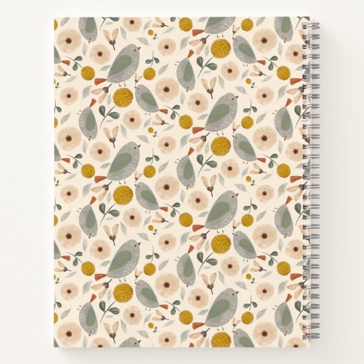 Cute Floral Botanical Bird Cute Pattern Notitieboek (Achterkant)