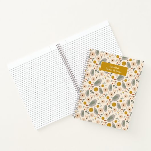 Cute Floral Botanical Bird Cute Pattern Notitieboek (Binnen)