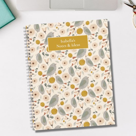 Cute Floral Botanical Bird Cute Pattern Notitieboek