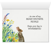 Cute Floral Bouquet Beer Rabbit Birthday Card (Binenzijde Horizontaal (Onderkant))