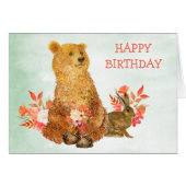 Cute Floral Bouquet Beer Rabbit Birthday Card (Voorkant Horizontaal)