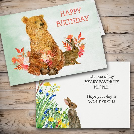 Cute Floral Bouquet Beer Rabbit Birthday Card