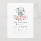 Cute Floral Bouquet Elephant Baby Girl Baby shower Uitnodiging Briefkaart (Voorkant)