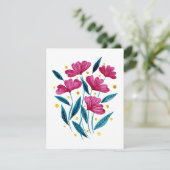 Cute floral bouquet - magenta en blauwgroen feestdagenkaart (Staand voorkant)