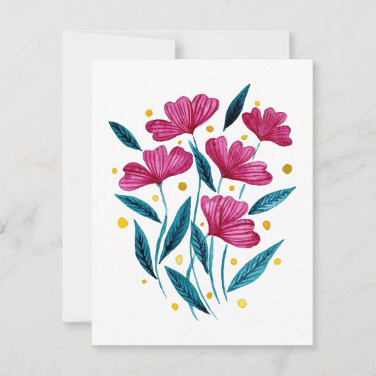 Cute floral bouquet - magenta en blauwgroen feestdagenkaart (Voorkant)