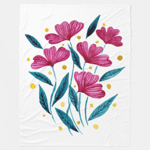 Cute floral bouquet - magenta en blauwgroen fleece deken