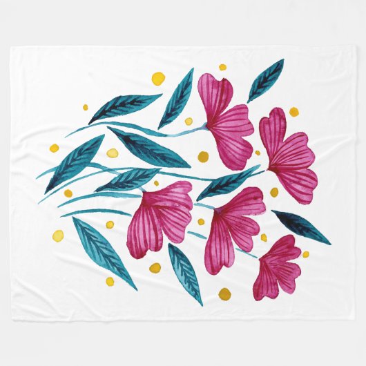 Cute floral bouquet - magenta en blauwgroen fleece deken (Voorkant (Horizontaal))