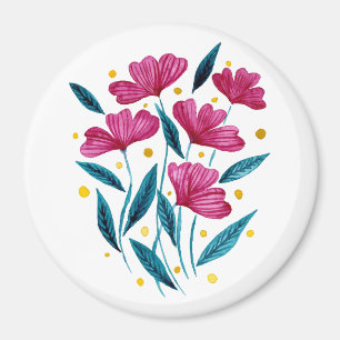 Cute floral bouquet - magenta en blauwgroen magneet