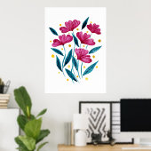 Cute floral bouquet - magenta en blauwgroen poster (Thuiskantoor)