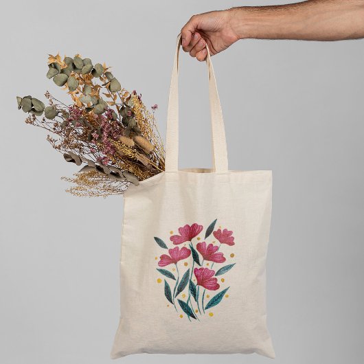 Cute floral bouquet - magenta en blauwgroen tote bag
