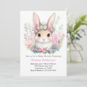 Cute Floral Bunny Girl Baby shower Kaart (Staand voorkant)