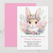 Cute Floral Bunny Girl Baby shower Kaart (Voorkant / Achterkant)