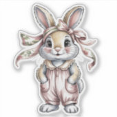 Cute Floral Bunny Girl Baby Shower Sticker (Voorkant)
