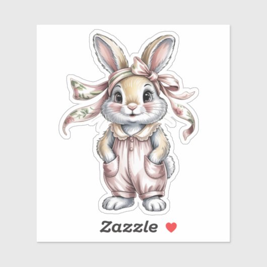 Cute Floral Bunny Girl Baby Shower Sticker (Vel)
