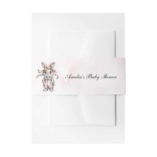 Cute Floral Bunny Girl Baby Shower  Uitnodigingen Wikkel (Voorkant Voorbeeld)