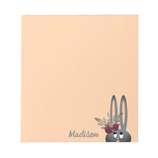 Cute Floral Bunny Pastel Personalized Easter Notitieblok (Voorkant)