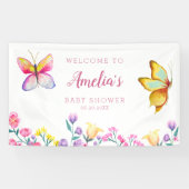 Cute Floral Butterfly Roze Baby shower Spandoek (Horizontaal)