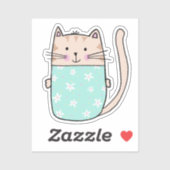 Cute floral cat-illustratie sticker (Vel)
