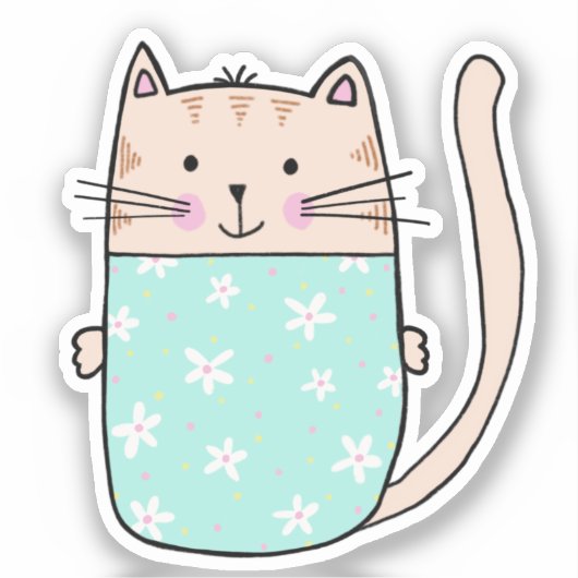 Cute floral cat-illustratie sticker (Voorkant)