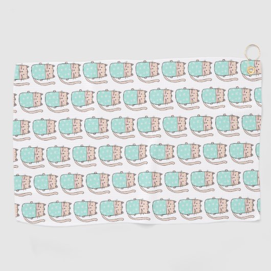 Cute Floral Cat Pattern Golfhanddoek (Horizontaal)