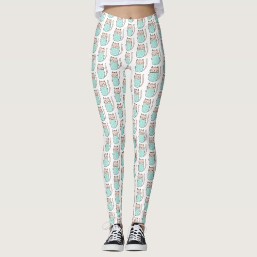 Cute Floral Cat Pattern Leggings (Voorkant)