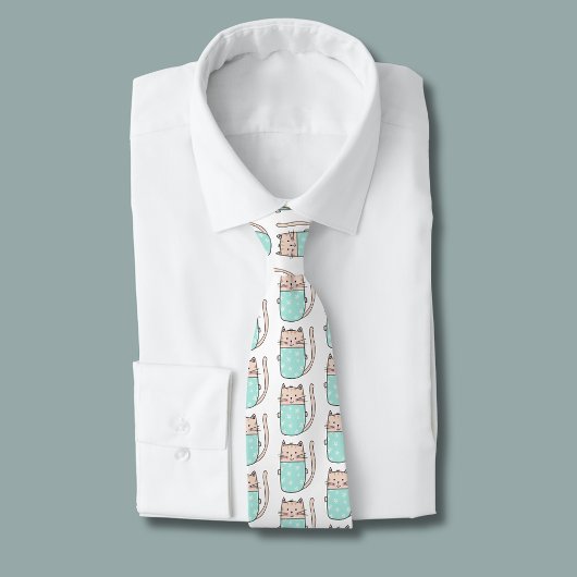 Cute Floral Cat Pattern Stropdas