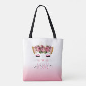 Cute Floral Cat Pink Ombre Tote Bag (Achterkant)