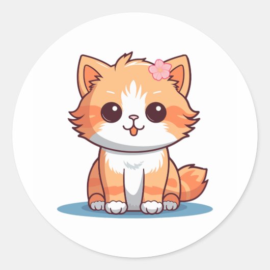 Cute Floral Cat Sticker – Pastel Aesthetic Kitten (Voorkant)