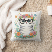 Cute Floral Cat with Glasses Kussen (Deken)
