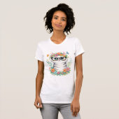 Cute Floral Cat with Glasses T-shirt (Voorkant volledig)