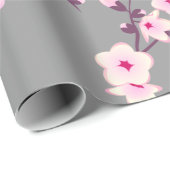 Cute Floral Cherry Blossom Pink Grey Cadeaupapier (Rol Hoek)