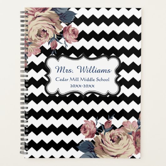 Cute Floral Chevron Personalized Teacher Planner (Voorkant)