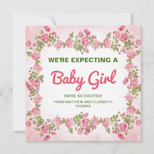 Cute Floral Chic Baby Girl Aankondiging van de zwa (Voorkant)