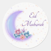 Cute Floral Crescent Islamic Eid Mubarak Ronde Sticker (Voorkant)