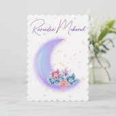 Cute Floral Crescent Islamic Ramadan Mubarak Feestdagenkaart (Staand voorkant)
