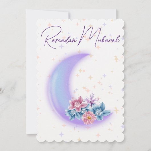 Cute Floral Crescent Islamic Ramadan Mubarak Feestdagenkaart (Voorkant)