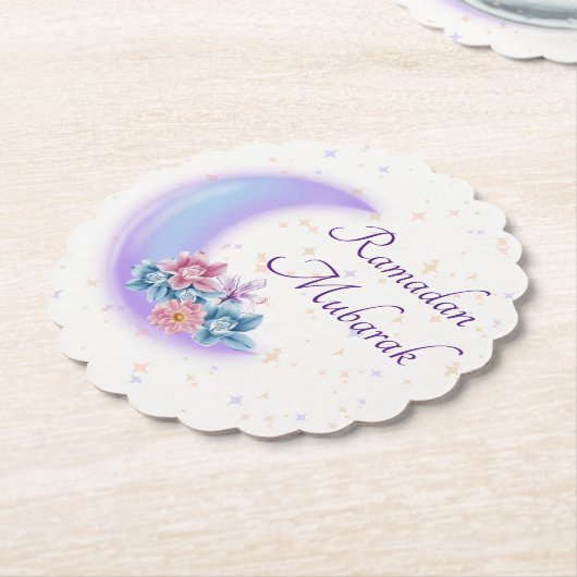 Cute Floral Crescent Islamic Ramadan Mubarak Kartonnen Onderzetters (Gekanteld)