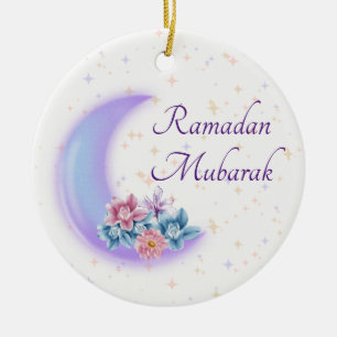 Cute Floral Crescent Islamic Ramadan Mubarak Keramisch Ornament