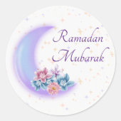 Cute Floral Crescent Islamic Ramadan Mubarak Ronde Sticker (Voorkant)