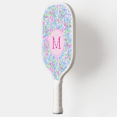 Cute Floral Custom Monogram Pink and Blue Pickleball Paddle (Links)