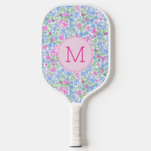 Cute Floral Custom Monogram Pink and Blue