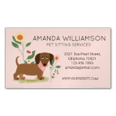 Cute Floral Dachshund Dog Pet Care Magnetisch Visitekaartje (Voorkant)