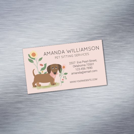 Cute Floral Dachshund Dog Pet Care Magnetisch Visitekaartje (Voorbeeld)