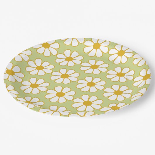 Cute Floral Daisy Pattern Green Papieren Bordje (Gekanteld)