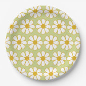 Cute Floral Daisy Pattern Green Papieren Bordje (Voorkant)
