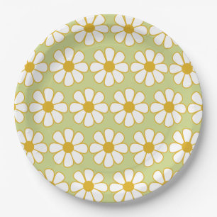 Cute Floral Daisy Pattern Green Papieren Bordje