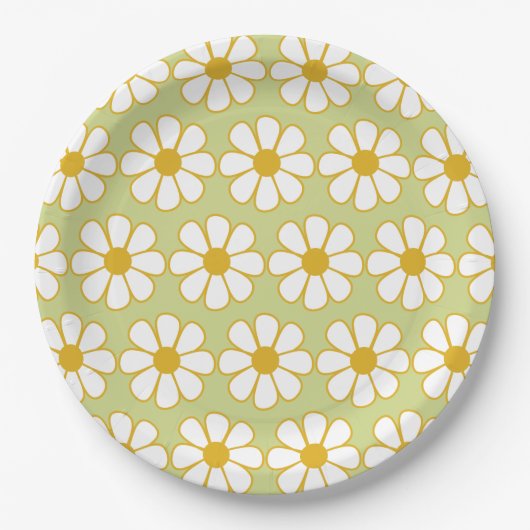 Cute Floral Daisy Pattern Green Papieren Bordje (Voorkant)