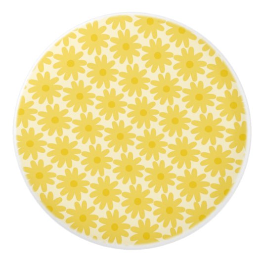 Cute Floral Daisy Pattern in Yellow Keramische Knop (Voorkant)