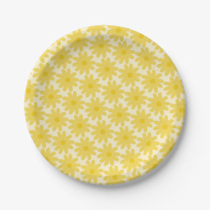 Cute Floral Daisy Pattern in Yellow Papieren Bordje