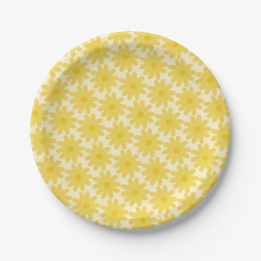 Cute Floral Daisy Pattern in Yellow Papieren Bordje (Voorkant)